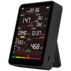 Indoor Air Quality Monitor 16 in 1 with 9AQI+7 AQI Alert Buzzers, Prefessionall Portable Real-Time Detector for Home Cars Plants and Pets