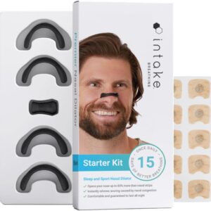 Intake Breathing Nasal Strip Starter Kit (15 Count, Black) - Boost Oxygen Intake, Reduce Snoring, Improve Sleep Quality - Sweat Resistant, Skin Safe Nasal Strips - Extra...