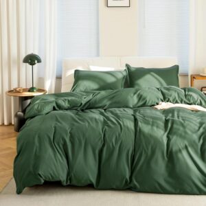 KINMEROOM Olive Green Duvet Cover Queen Size Set, 3 Pieces, 1 Soft Bedding Duvet Cover 90×90 Inches with Zipper Closure 8 Ties and 2 Pillow Shams for Queen Size Bed (Olive, Queen)
