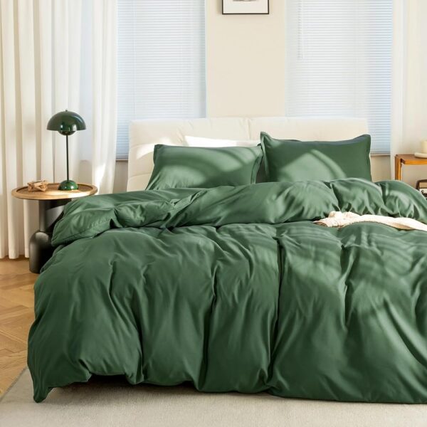 KINMEROOM Olive Green Duvet Cover Queen Size Set, 3 Pieces, 1 Soft Bedding Duvet Cover 90×90 Inches with Zipper Closure 8 Ties and 2 Pillow Shams for Queen Size Bed (Olive, Queen)