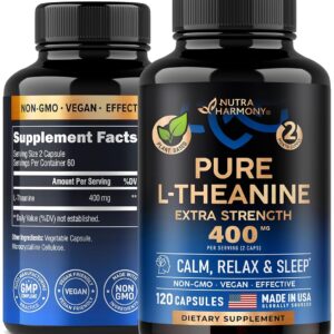 L Theanine 400 mg | L-Theanine Stress Relief | Extra Strength Supplement | Made in USA | Relaxation, Sleep & Calm Support | For Men & Women | Plant Based, Non-GMO & Gluten-Free...