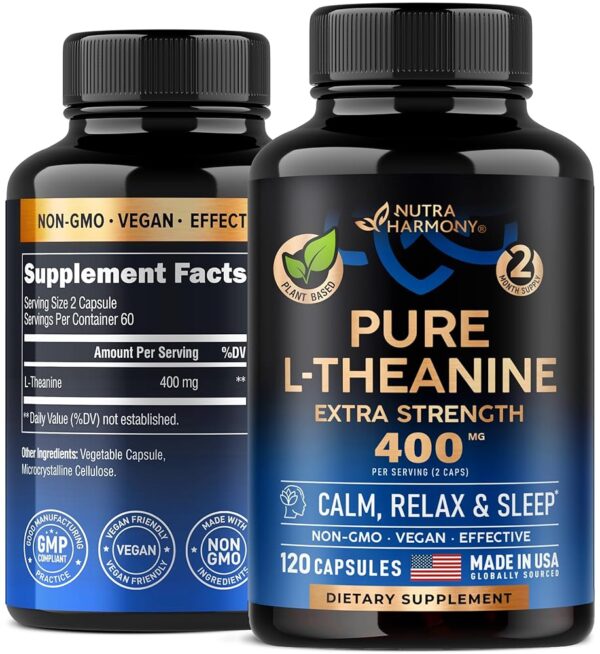 L Theanine 400 mg | L-Theanine Stress Relief | Extra Strength Supplement | Made in USA | Relaxation, Sleep & Calm Support | For Men & Women | Plant Based, Non-GMO & Gluten-Free...