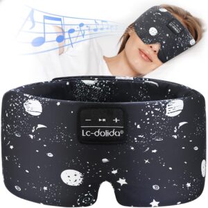 LC-dolida Sleep Mask with Bluetooth Headphones, Silk Eye Mask for Sleeping Side Day Sleepers, 5.4 Bluetooth Silk Sleep Mask Headphones for Women Men with Thin Speaker, Blackout,...
