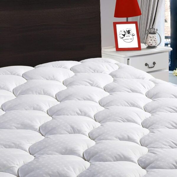 LEISURE TOWN Queen Mattress Pad Cover Cooling Mattress Topper Cotton Top Pillow Top with Snow Down Alternative Fill (8-21 Inch Fitted Deep) Pocket White