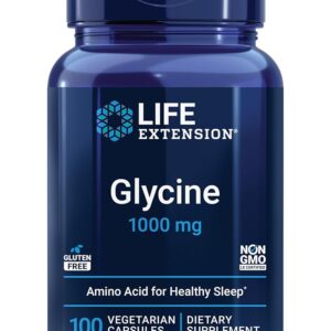 Life Extension Glycine, 1000 mg, Amino Acid That Promotes Healthy Sleep, Gluten-Free, Non-GMO, Vegetarian, 100 Capsules