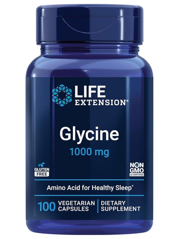 Life Extension Glycine, 1000 mg, Amino Acid That Promotes Healthy Sleep, Gluten-Free, Non-GMO, Vegetarian, 100 Capsules
