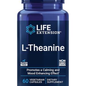 Life Extension L-Theanine, 100 mg, 60 Vegetarian Capsules — Supports a Calming & Mood Enhancing Effect, Amino Acid Derived From Tea - Gluten-Free, Non-GMO