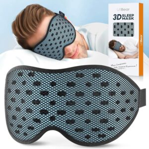 LitBear Breathable Sleep Mask, 3D Eye Mak Sleep for Side Sleepers Women Men, Light Blocking Sleeping Mask with Adjustable Strap, Soft Lightweight Eye Cover for Travel, Night...