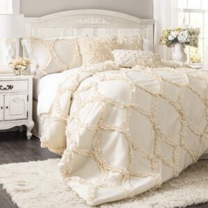 Lush Decor Avon Comforter Set, 3 Piece Set, Full/ Queen, Ivory - Romantic Farmhouse Bedding Set - Elegant Ruffle Bedding - Soft Textured Comforter - Country Cottage & Farmhouse...