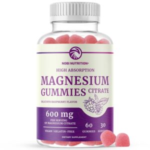 Magnesium Citrate Gummies | 600mg | High Absorption Magnesium for Calm, Relaxation & Digestion | Vegan, Non-GMO | Raspberry Flavor | Extra Strength Magnesium Gummy Supplement...