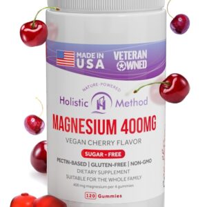 Magnesium Citrate Gummies - Sugar-Free, Vegan and Non-GMO for Better Sleep and Relaxation - No Sugar Alcohol - Magnesium Supplement for Adults, Teens and Kids - Cherry - 120 Chews