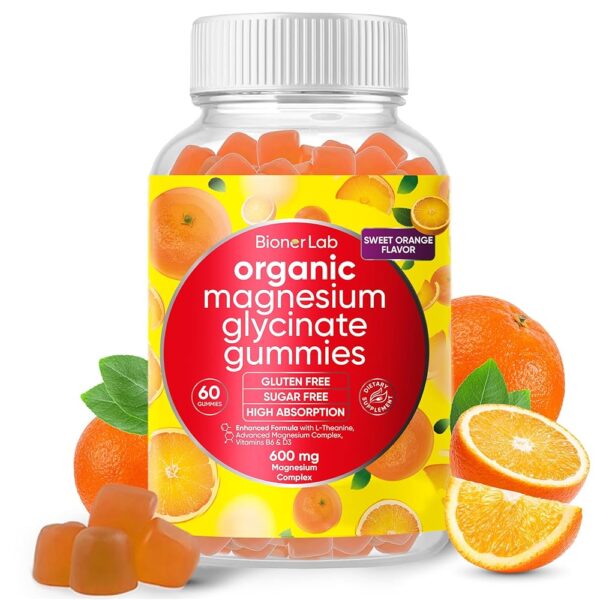Magnesium Glycinate Chewable Gummies (600mg) for Kids & Adults Women Men - Vegan Complex with Calcium Potassium Vitamin D B6 L-Theanine Advanced Magnesium Complex - Sugar &...