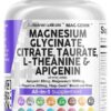 Magnesium Glycinate Complex 1000mg with L-Theanine 200mg Apigenin 50mg Citrate Taurate Supplement - 5-HTP GABA Passion Flower Lemon Balm L-Glycine Phosphatidylserine Ashwagandha...