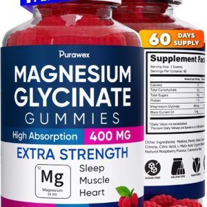 Magnesium Glycinate Gummies 400mg, High Absorption Magnesium Supplement for Adults and Kids, Sugar Free, Gelatin Free, Vegan Friendly, Non GMO, 60 Days Supply - Raspberry