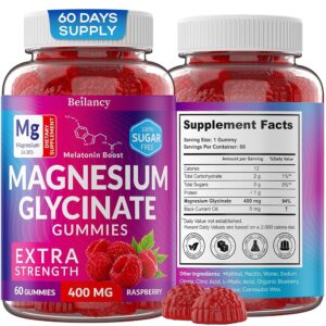 Magnesium Glycinate Gummies 400mg, Magnesium for Slеep, Body Support and Relaxation, Raspberry Magnesium Gummies for Adults with Blackcurrant Oil, Sugar Free, Non GMO, Gluten...