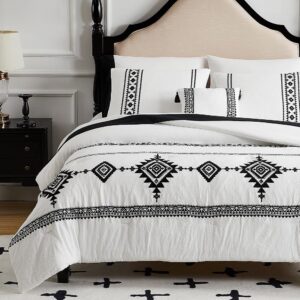 MAIREVE White Boho Comforter Set Queen 8 Piece with Embroidery, Western Farmhouse Queen Bedding Sets with Comforters, Sheets, Bed in A Bag Queen 7 Pieces with Deco Pillow...