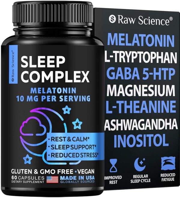 Melatonin 10mg Sleep Supplement - L Theanine, GABA Calm, L-Tryptophan - Deep Sleep Supplements for Adults with Ashwagandha, Passion Flower, Lemon Balm, Chamomile, Magnesium...