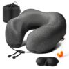 MLVOC Travel Pillow 100% Pure Memory Foam Neck Pillow, Comfortable & Breathable Cover, Machine Washable, Airplane Travel Kit with 3D Contoured Eye Masks, Earplugs, and Luxury...