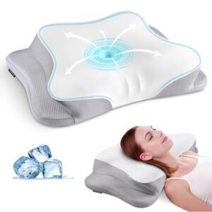 Mokaloo Cervical Neck Pillow - Neck Pillows for Pain Relief, Cooling Ergonomic Pillow for Sleeping, Orthopedic Contour Memory Foam Pillows for Side, Back & Stomach Sleepers (Grey)