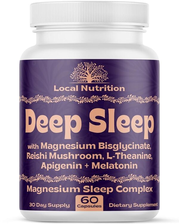 Natural Sleep Aid with Magnesium Glycinate 500mg Reishi Mushroom 350mg L-Theanine 300mg Apigenin 50mg Melatonin 3mg - Magnesium Sleep Supplement for Sleep Support, Deep Sleep -...