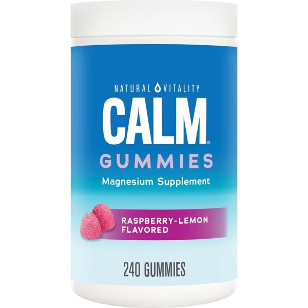 Natural Vitality Calm, Magnesium Citrate Supplement, Stress Relief Gummies, Supports a Healthy Response to Stress, Gluten Free, Vegan, Raspberry Lemon, 240 Gummies (Packaging...
