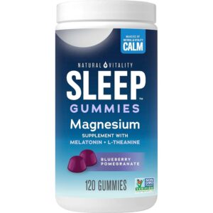 Natural Vitality SLEEP Gummies, Magnesium Supplement With Melatonin and L-Theanine, Vegan, Gluten Free, Helps the Body Ease Into Sleep, Blueberry Pomegranate 120 Count