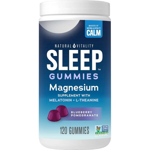 Natural Vitality SLEEP Gummies, Magnesium Supplement With Melatonin and L-Theanine, Vegan, Gluten Free, Helps the Body Ease Into Sleep, Blueberry Pomegranate 120 Count
