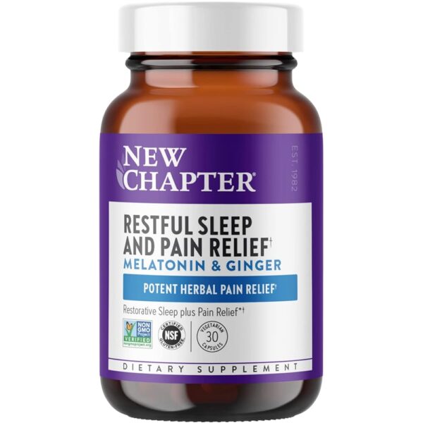 New Chapter Sleep Aid, Restful Sleep and Pain Relief, Melatonin & Ginger Sleep Supplement, Gluten Free and Non-GMO, 30 Vegetarian Capsules