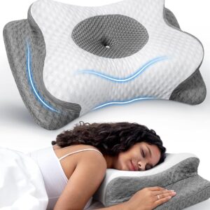 No More Aches Neck Pillow for Pain Relief, Adjustable Cervical Pillow for Neck Support with Armrest, Odorless Ergonomic Butterfly Memory Foam Pillows,Orthopedic Bed Pillow Side...