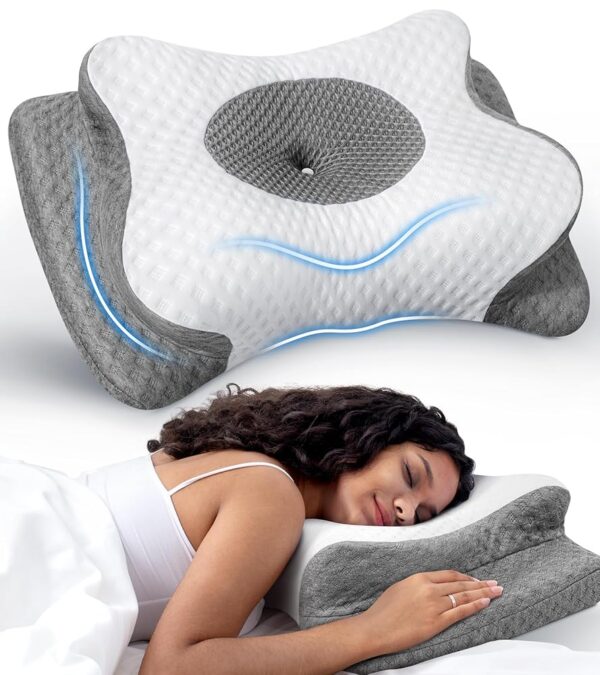 No More Aches Neck Pillow for Pain Relief, Adjustable Cervical Pillow for Neck Support with Armrest, Odorless Ergonomic Butterfly Memory Foam Pillows,Orthopedic Bed Pillow Side...