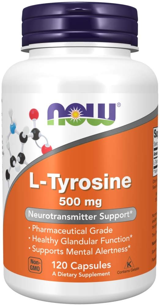 NOW Foods Supplements, L-Tyrosine 500 mg, Supports Mental Alertness*, Neurotransmitter Support*, 120 Capsules