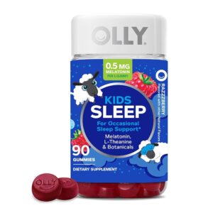 OLLY Kids Sleep Gummy, Occasional Sleep Support, 0.5mg Melatonin, L Theanine, Chamomile, and Lemon Balm Extracts, Childrens Chewable Supplement, Raspberry Flavor - 90 Count...