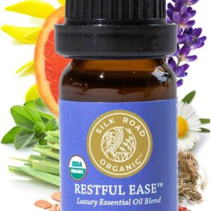 Organic Restful Ease Essential Oil Sleep & Stress Blend - 100% Pure USDA Certified with Indian Sandalwood - Stress Ease Aromatherapy & Calming Relaxation - 10 ml Dropper by Silk...