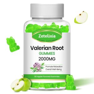 Organic Valerian Root Gummies (2000mg/Serving), Herbal Supplement for Relaxation & Mood Support, Sleep Gummies Without Melatonin for Adults, Vegan, Non-GMO, Apple Flavor, 60 Count