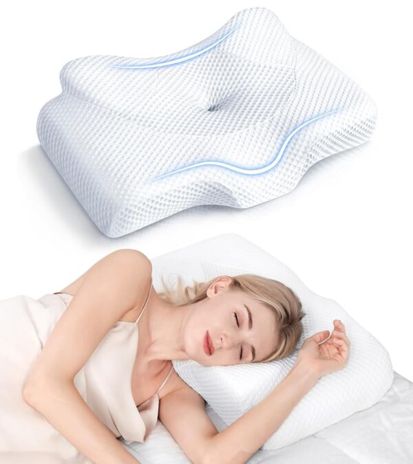 Osteo Cervical Pillow for Neck Pain Relief, Hollow Design Odorless Memory Foam Pillows with Cooling Case, Adjustable Orthopedic Bed Pillow for Sleeping, Support for Side Back...