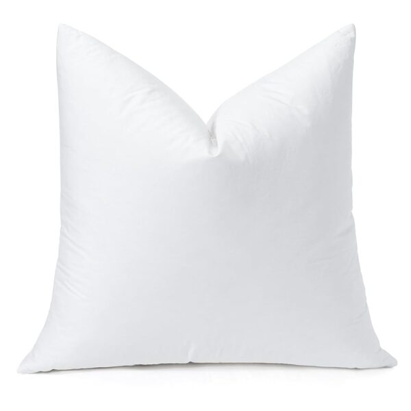 OTOSTAR Pack of 1 Down and Feather Throw Pillow Inserts, 18 x 18 Soft Fluffy Square Pillow Inserts with 100% Cotton Cover Decorative Pillows for Sofa Couch Bed-White