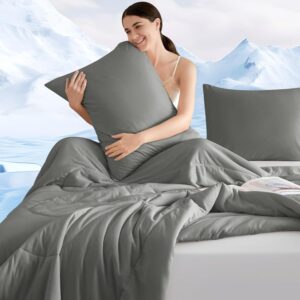 PHF Cooling Comforter Set Queen Size, 3PCS Soft Breathable Lightweight Summer Bedding Set for Hot Sleepers, Silk Smooth Double-Side Cooling Bed Set with 1 Comforter and 2...