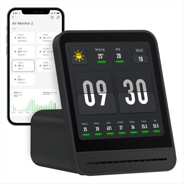 Qingping Air Quality Monitor Gen 2, Air Quality Monitor Indoor Detects PM2.5, CO2, PM10, Noise, Temperature and Humidity, New Upgraded Alarm Clock Function, Air Quality Tester...