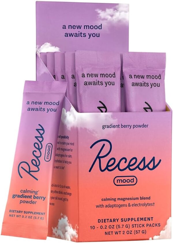 Recess Mood Powder, Calming Magnesium L-Threonate Blend with Passion Flower, L-Theanine, Electrolytes, Magnesium Calm Support Supplement