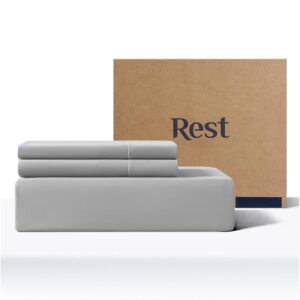 REST® Evercool®+ Starter Sheet Set, King, Light Gray, Breathable Bed Sheets for Hot Sleeper and Night Sweats, with Pillowcases, Ionic+ Self-Cleaning Silver Yarn for Sensitive...