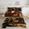 Rustic Farmhouse Bedding Comforter Sets Queen Size, Retro Cabin Lodge Down Comforter, Hunting Bear Deer Comforter Set, Country Maple Leaves Duvet Insert, Rustic Woodland Pine...