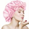 Satin Bonnet Silk Bonnet for Sleeping Women, Ajustable Hair Bonnet for Curly Hair with Tie Band Pink, Large
