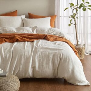 SE SOFTEXLY Muslin Duvet Cover King Size, 100% Washed Cotton Duvet Cover Set, Ultra Soft Comforter Cover Linen Like, 3 Pieces Minimalist Gauze Duvet Cover with 2 Pillowcases,...
