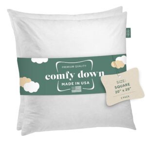 Set of Two20X20 Decorative Throw Pillow Insert, Down and Feathers Fill, 100% Cotton Cover 233 Thread Count, Square Pillow Insert - Made in USA
