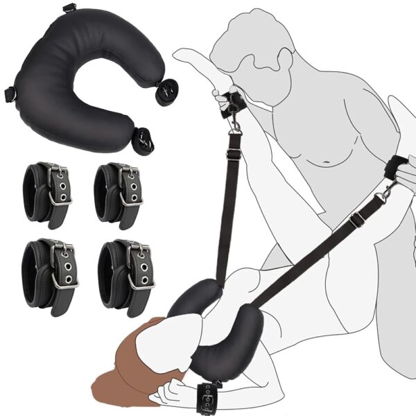 Sex Bondage BDSM Kit Restraints Set Adult Sex Toys, Leash Adjustable Hand Ankle Cuffs & Neck Pillow, SM Bed Slave Bondage Gear & Accessories for Couple Sex Games