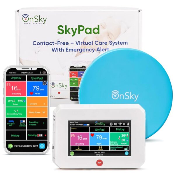 SkyPad-2 by OnSky Contactless Heart Rate & Breathing Monitor, Senior & Home Care - Vital Signs, Movement, Sleep, Monitor user's Wellness Anywhere, Anytime - Touchscreen Display...