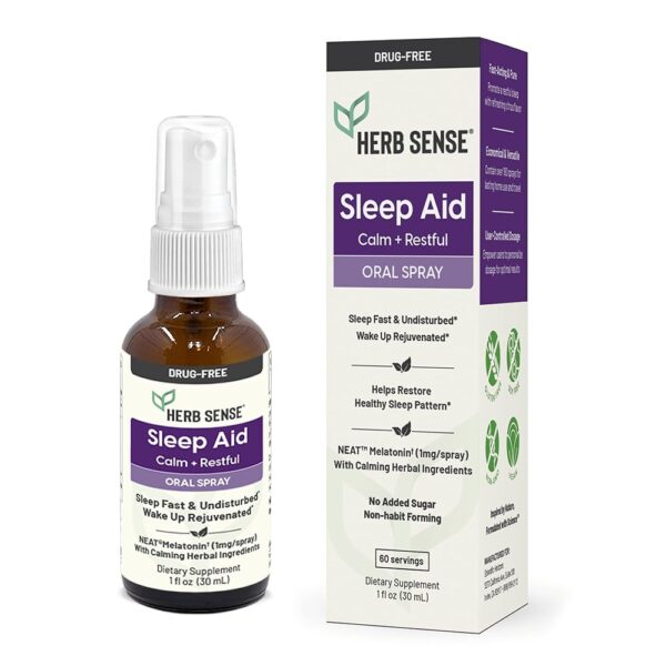 Sleep Aid, Liquid Melatonin, Natural Herbs, Calm, Restful, Oral Spray,1 oz, Fall Asleep Fast & Undisturbed, Restore Energy, Drug-Free, 60 Servings
