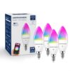 Smart Candelabra LED Bulbs 60 Watt Equivalent, 500LM 6W, E12 LED Bulb Compatible with Alexa/Google Assistant/Smart Life, RGBCW Candle, No Hub Required, 2.4G WiFi Only, ETL...