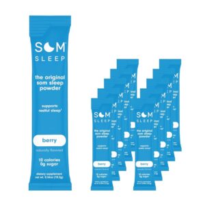 Som Sleep, Restful Calm Sleep Powder Drink Mix w/Melatonin, Magnesium, Vitamin B6, L-Theanine & GABA – Vegan, Zero Sugar, Keto Friendly – Berry, 10-Pack