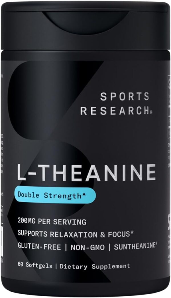 Sports Research Double Strength L-Theanine Supplement - Suntheanine Softgels for Focus, Relaxation & Alertness - Non-Drowsy Support Made with Coconut Oil, Non-GMO & Gluten Free...